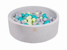 Load image into Gallery viewer, Baby Foam Round Ball Pit 90x30cm with 200 Balls 7cm Certified, Cotton, Light Gray: Turquoise/Light Green/Gray/Transparent