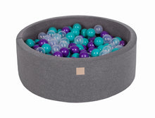 Carica l&#39;immagine nel visualizzatore di Gallery, Baby Foam Round Ball Pit 90x30cm with 200 Balls 7cm Certified, Cotton, Dark Gray: Turquoise/Violet/Transparent