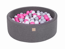 Load image into Gallery viewer, Baby Foam Round Ball Pit 90x30cm with 200 Balls 7cm Certified, Cotton, Dark Gray: Gray/White/Light Pink