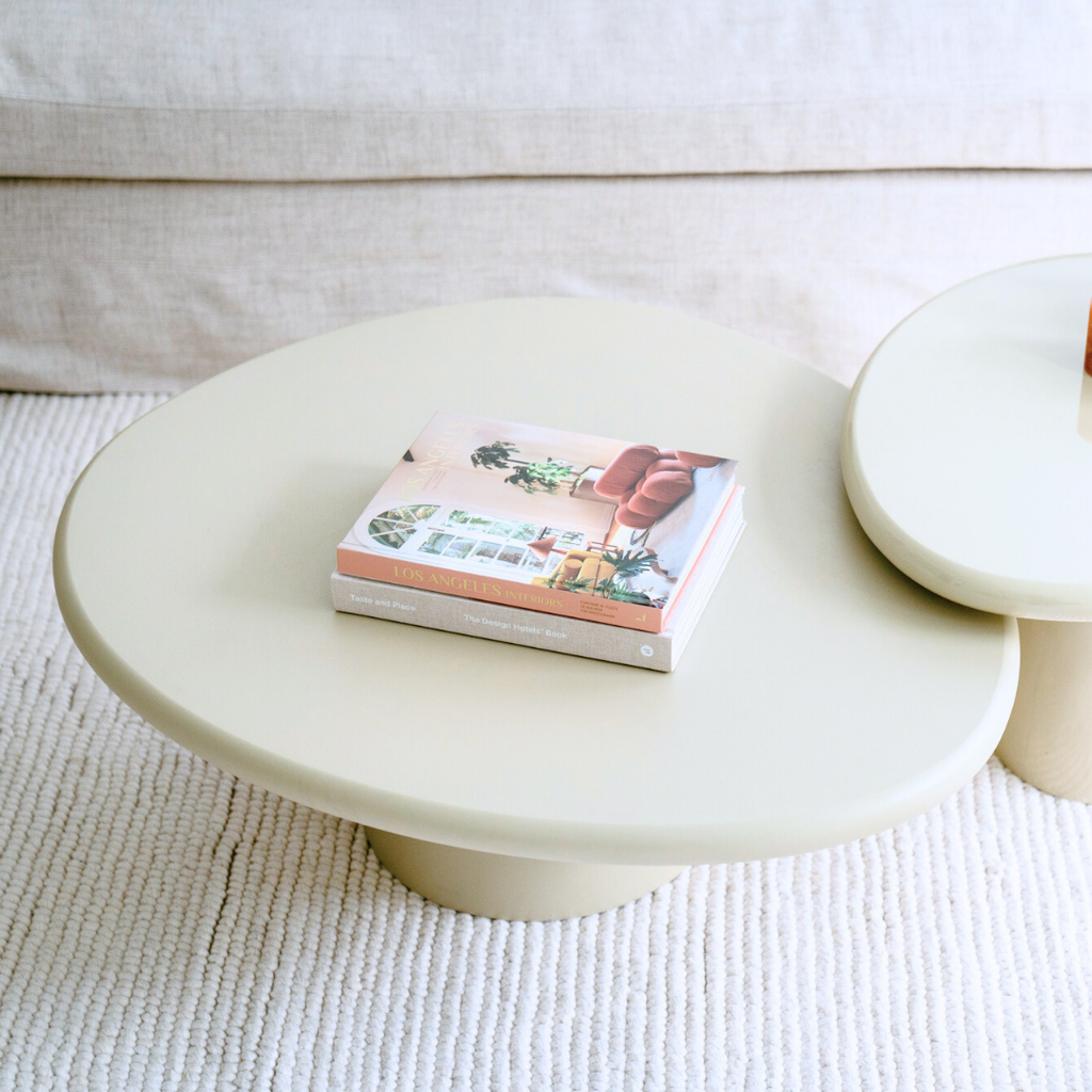 Coffee table Juno W91 cm x D78 cm x H34 cm - Pale khaki Stoneskin - Round edge