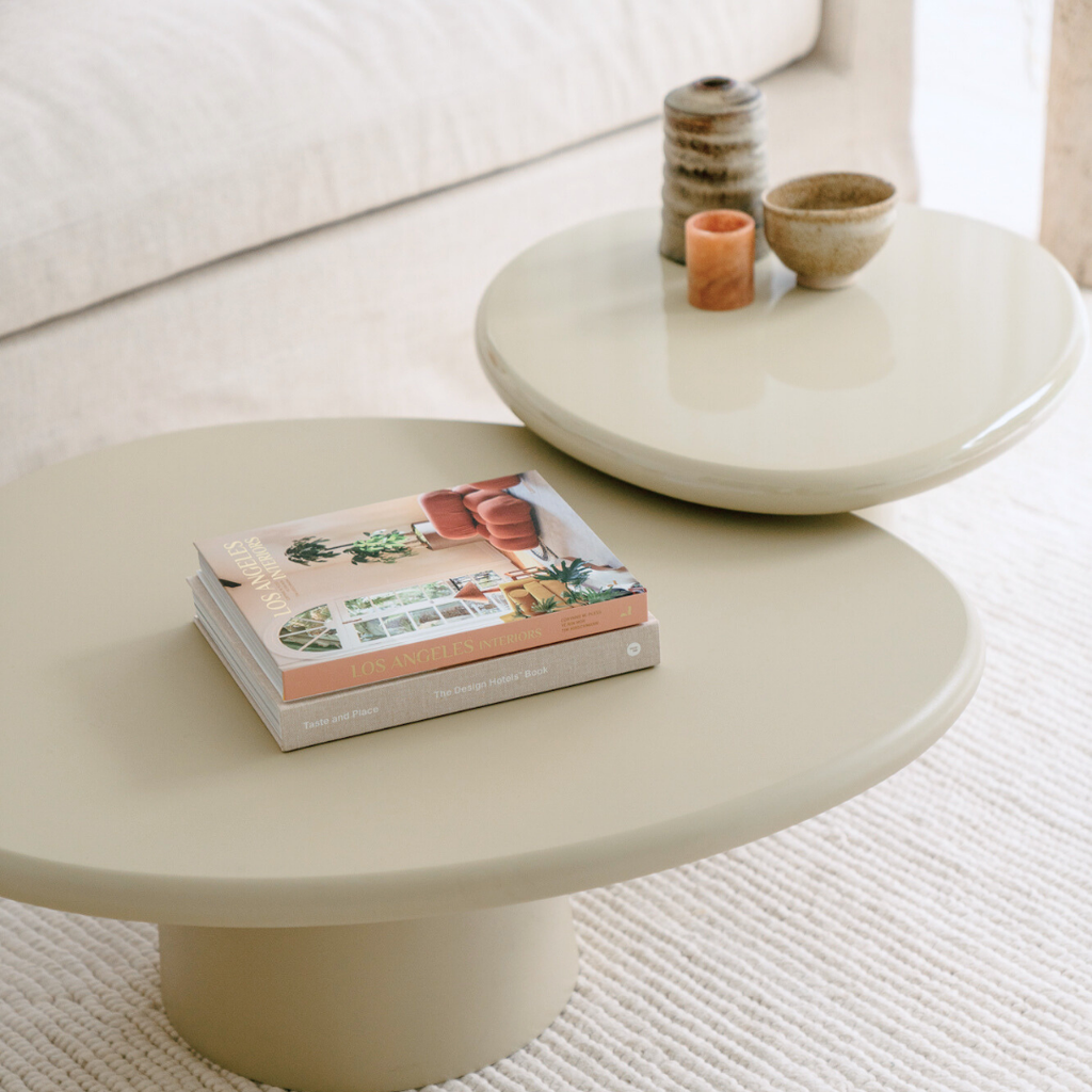 Coffee table Juno W64 cm x D55 cm x H40 cm - Shining Pale khaki Stoneskin - Round edge