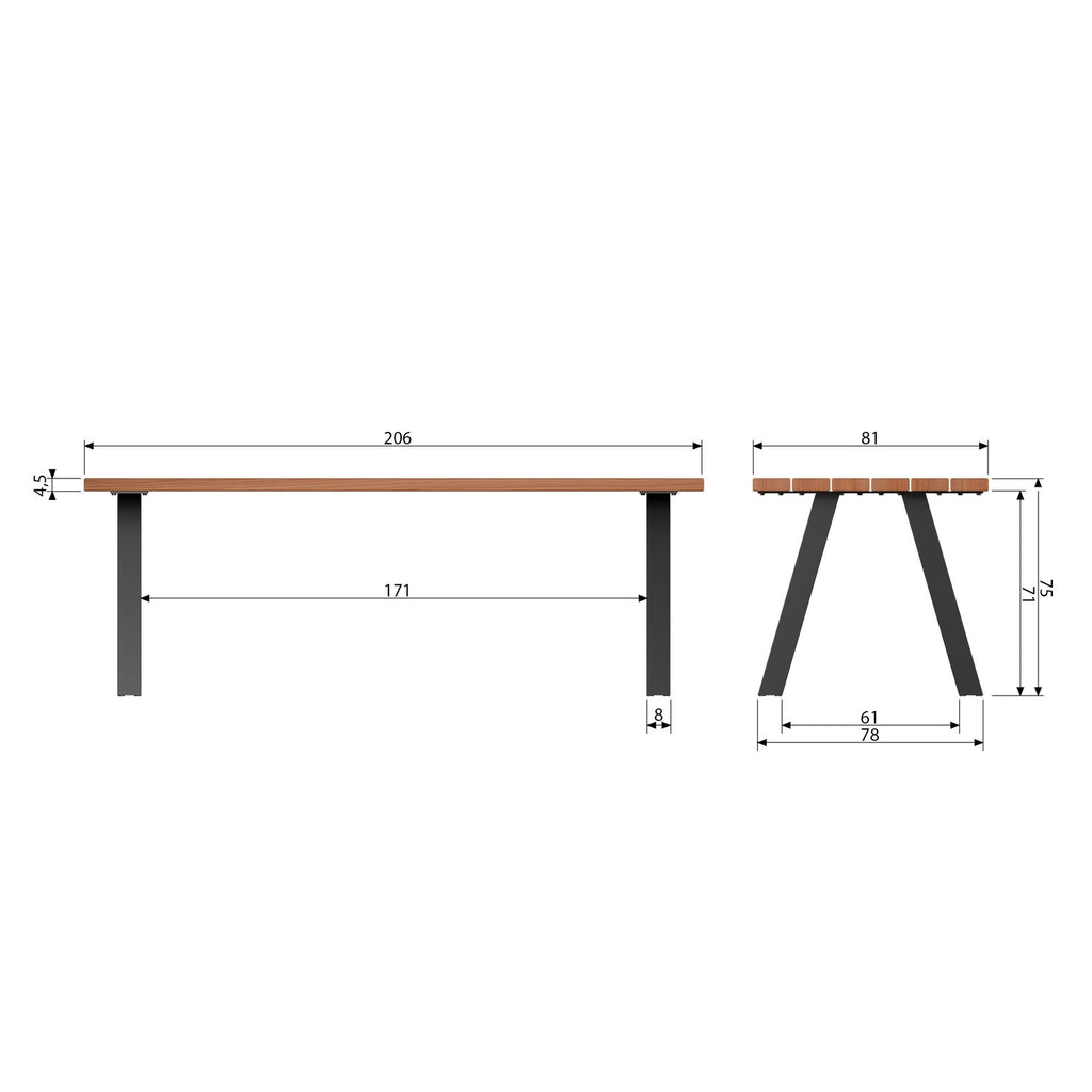 TABLO GARDEN TABLE AYOUS NATURAL WITH A-LEG METAL [fsc]