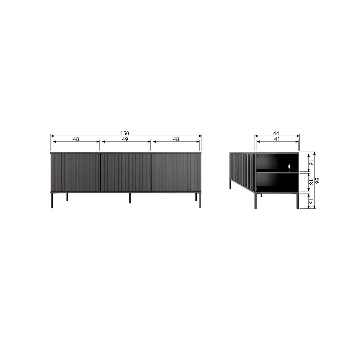 NEW GRAVURE TV UNIT 150 CM PINE BLACK [fsc]