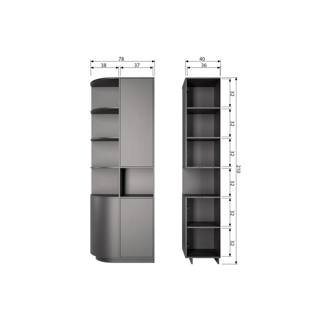 FINCA STORAGE CABINET ROUND LEFT 78 CM PINE DEEP BLACK [fsc]