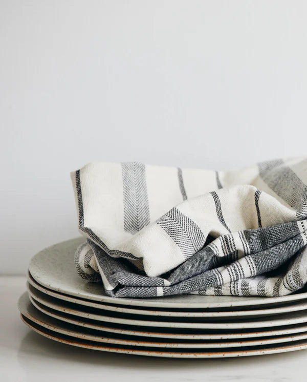 ORION TEA TOWEL, OFF WHITE/BLACK STRIPES