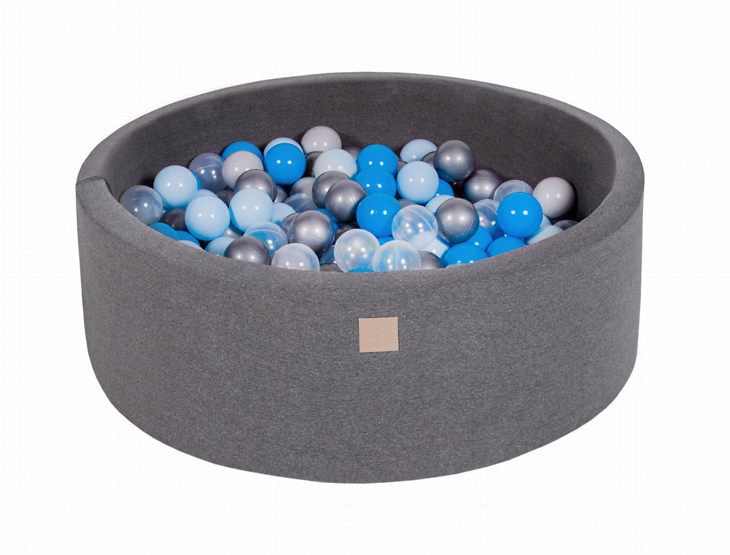 Baby Foam Round Ball Pit 90x30cm with 200 Balls 7cm Certified, Cotton, Dark Gray: Blue/Transparent/Baby Blue/Silver/Gray