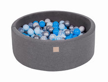Carica l&#39;immagine nel visualizzatore di Gallery, Baby Foam Round Ball Pit 90x30cm with 200 Balls 7cm Certified, Cotton, Dark Gray: Blue/Transparent/Baby Blue/Silver/Gray