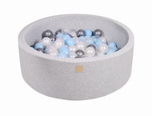 Load image into Gallery viewer, Baby Foam Round Ball Pit 90x30cm with 200 Balls 7cm Certified, Cotton, Light Gray: Baby Blue/Transparent/Silver/White Pearl