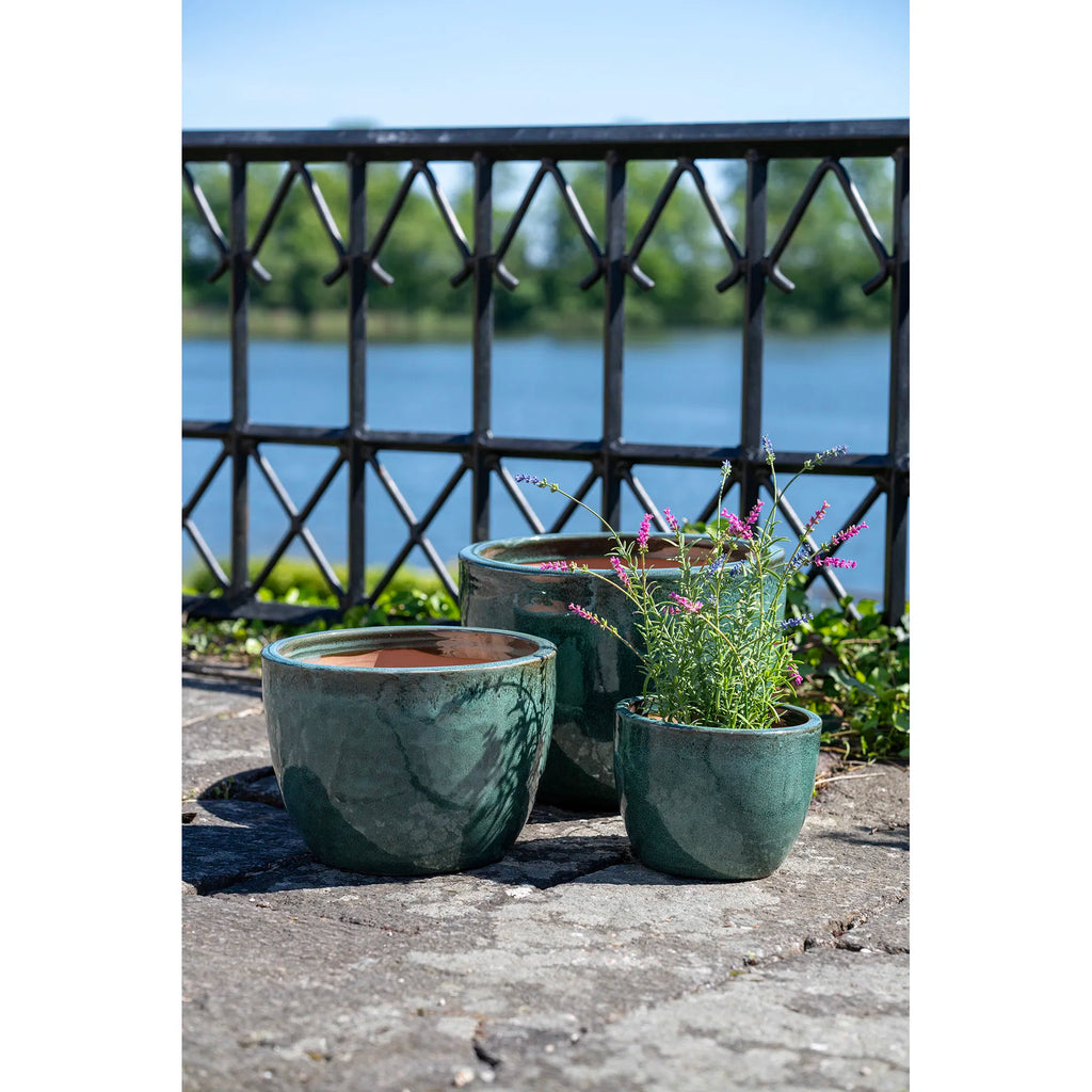 Glazed green plant pots
