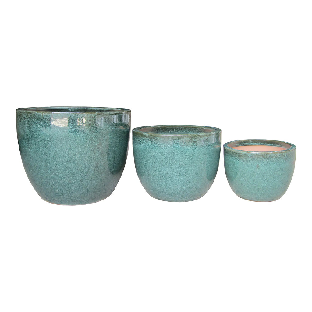 Glazed green plant pots