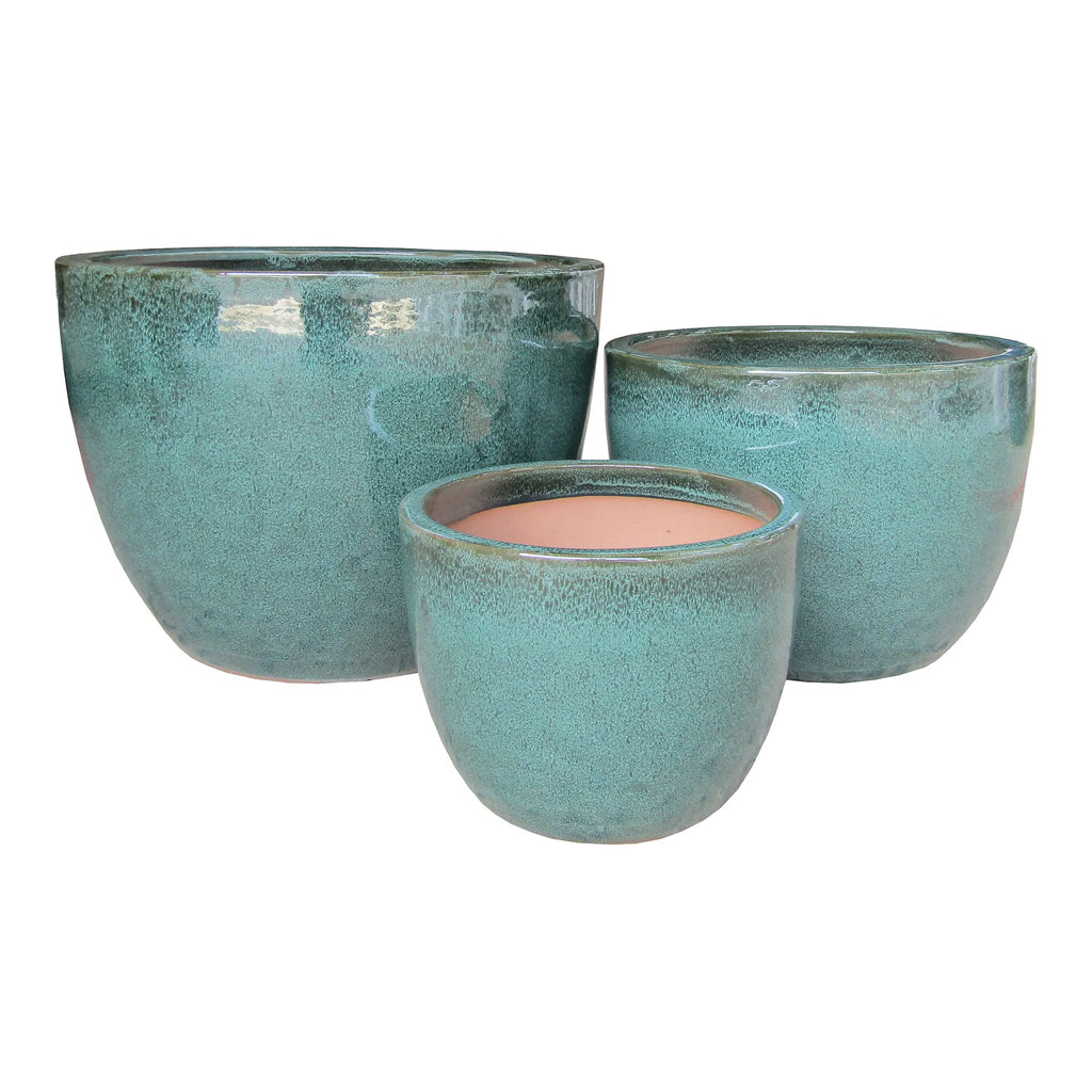 Glazed green plant pots