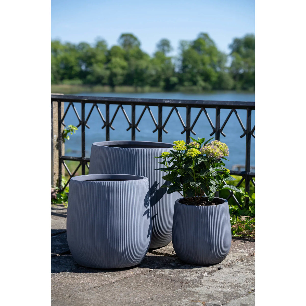 Fiber clay plant pots grey