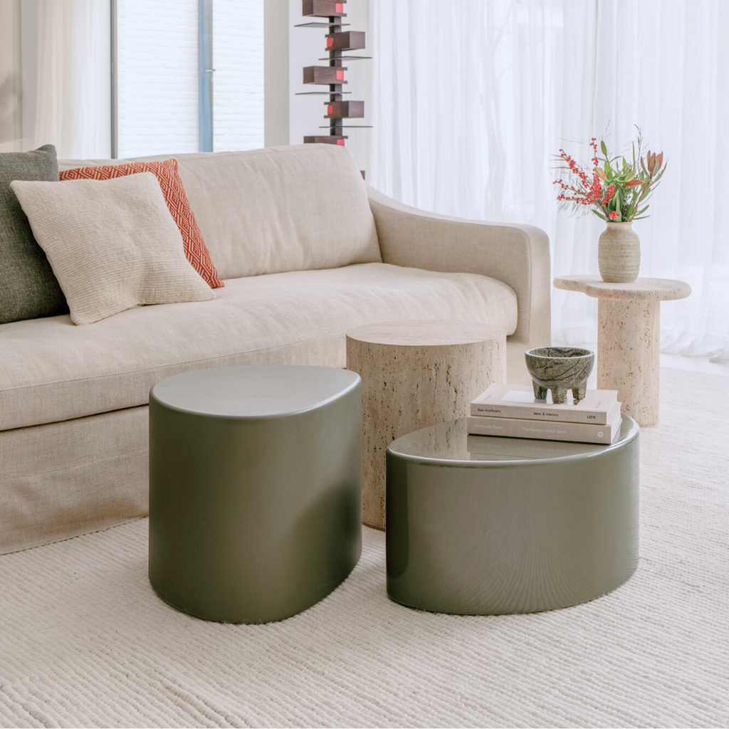Coffee table Varzy small - W55 D45 H40 - Burnt olive Stoneskin - Round edge