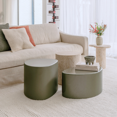 Coffee table Varzy small - W55 D45 H40 - Burnt olive Stoneskin - Round edge
