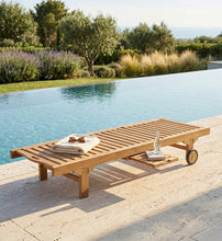 Carica l'immagine nel visualizzatore di Gallery, ARTICULATED TEAK GARDEN SUN BED WITH WHEELS