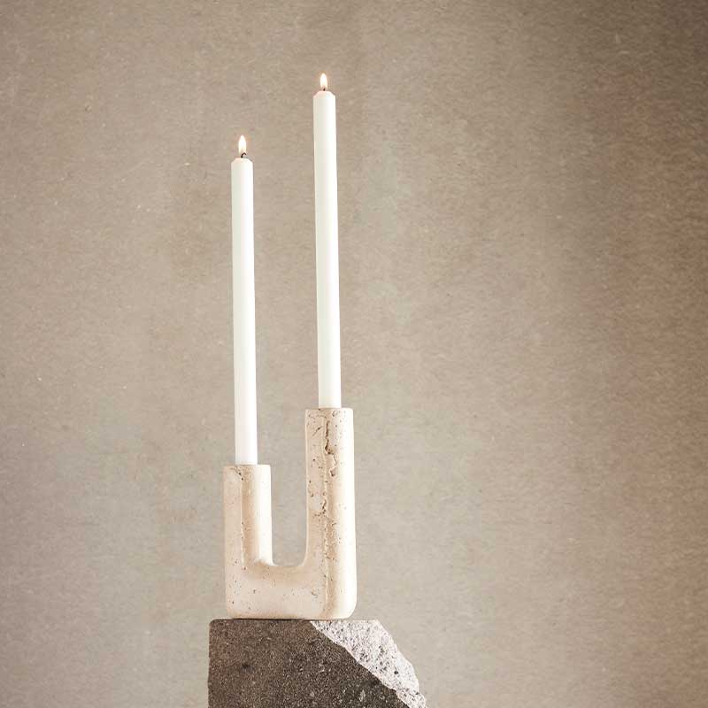 CANDLE HOLDER MINERVA - CREME TRAVERTINE
