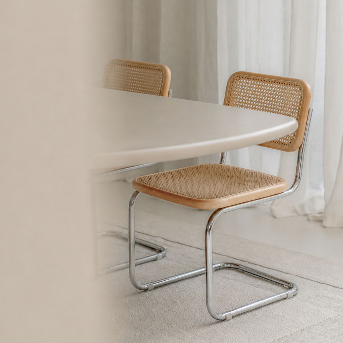 Swing Dining Chair - Natural Rattan - Oak/Chrome
