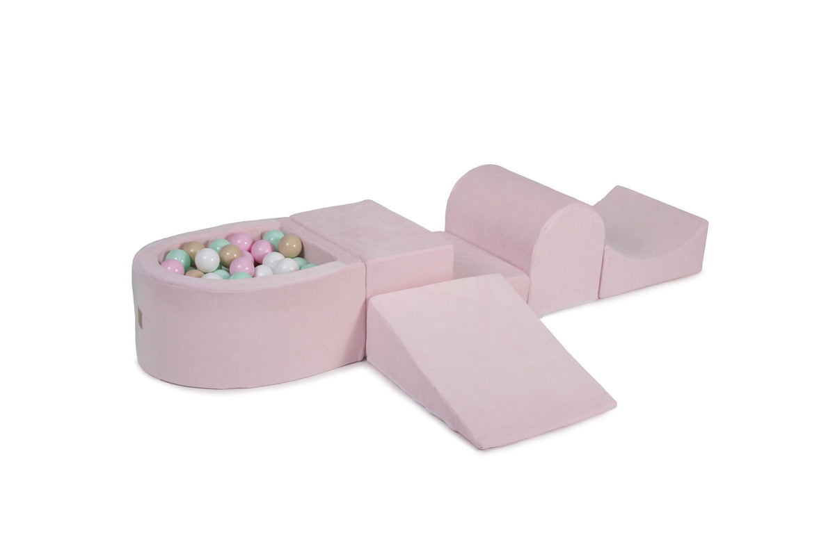 Foam Playset with Small Ball Pit Playground for Children with 100 Balls Certified, Velvet, Light Pink: Beige/Mint/White/Pastel Pink