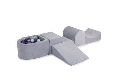 Foam Playset with Small Ball Pit Playground for Children with 100 Balls Certified, Velvet, Light Gray: Violet/Mint/Silver/Transparent