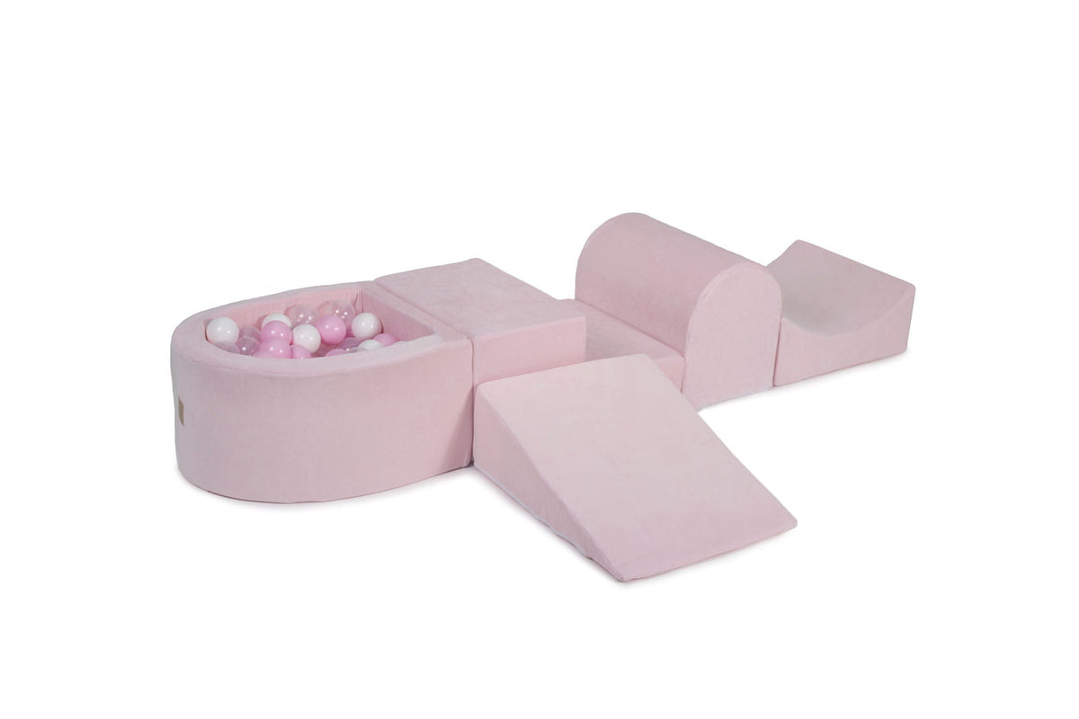 Foam Playset with Small Ball Pit Playground for Children with 100 Balls Certified, Velvet, Light Pink: Pastel Pink/Transparent/White