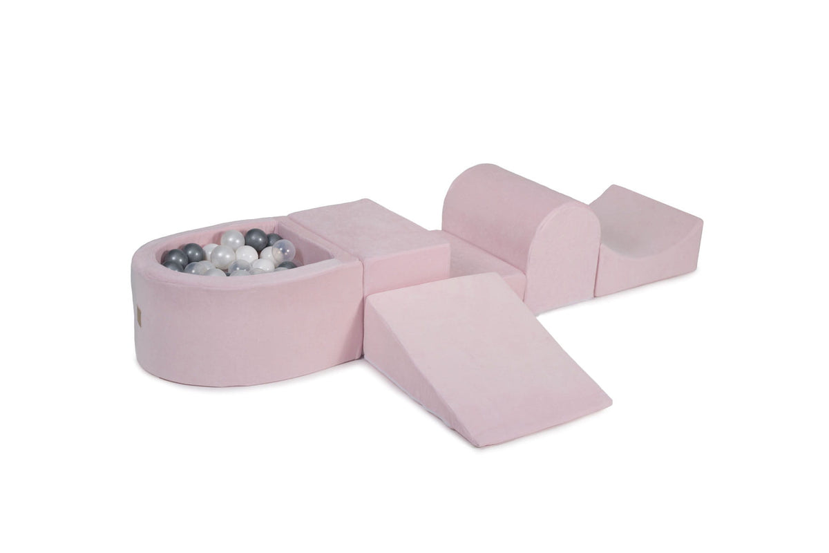 Foam Playset with Small Ball Pit Playground for Children with 100 Balls Certified, Velvet, Light Pink: Silver/ White/White Pearl/Transparent