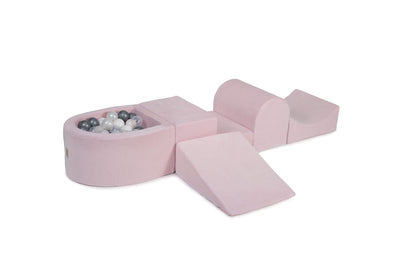 Foam Playset with Small Ball Pit Playground for Children with 100 Balls Certified, Velvet, Light Pink: Silver/ White/White Pearl/Transparent
