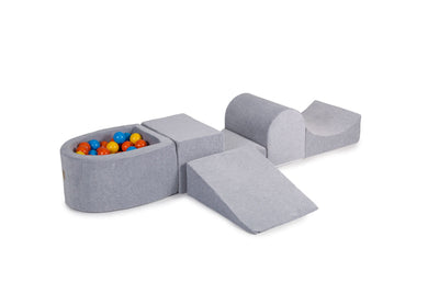 Foam Playset with Small Ball Pit Playground for Children with 100 Balls Certified, Velvet, Light Gray: Orange/Yellow/Blue