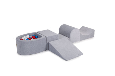 Foam Playset with Small Ball Pit Playground for Children with 100 Balls Certified, Velvet, Light Gray: Blue/Red/White