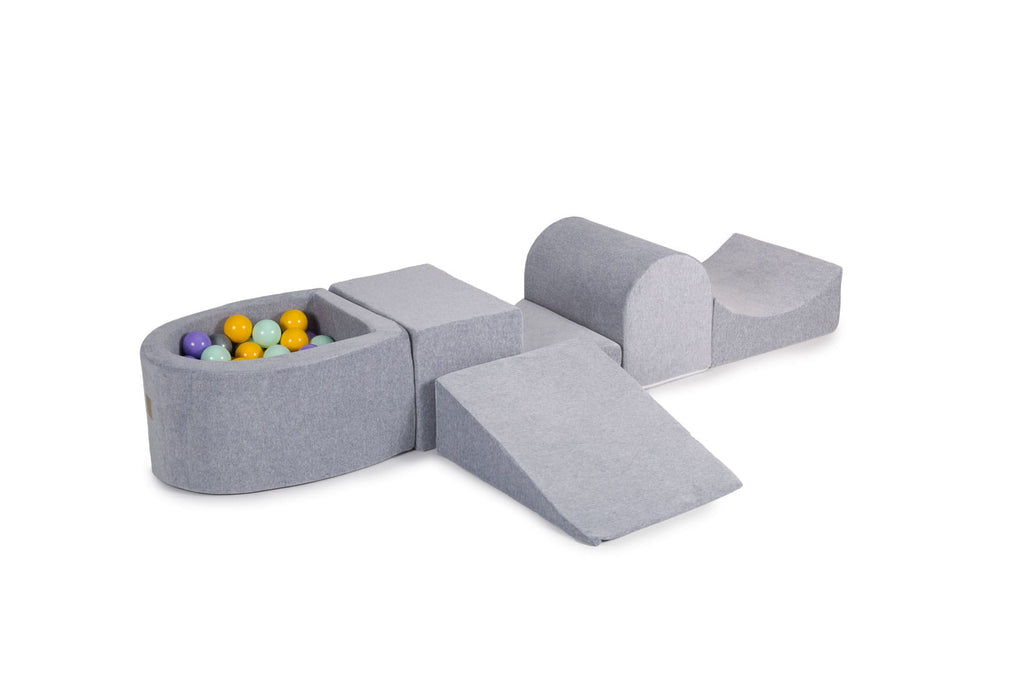 Foam Playset with Small Ball Pit Playground for Children with 100 Balls Certified, Velvet, Light Gray: Lilac/Yellow/Mint/Silver