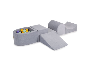Foam Playset with Small Ball Pit Playground for Children with 100 Balls Certified, Velvet, Light Gray: Lilac/Yellow/Mint/Silver
