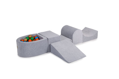 Foam Playset with Small Ball Pit Playground for Children with 100 Balls Certified, Velvet, Light Gray: Gold/Green/Orange/Blue