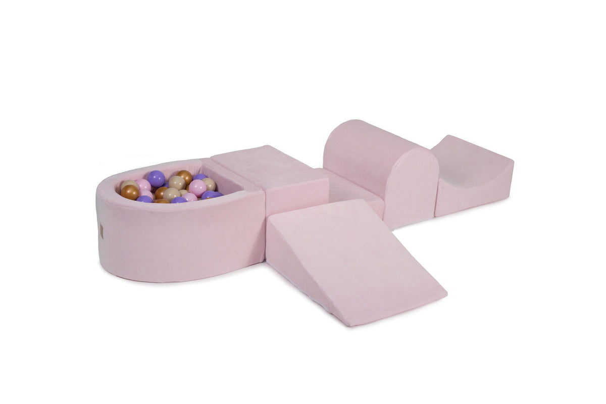 Foam Playset with Small Ball Pit Playground for Children with 100 Balls Certified, Velvet, Light Pink: Beige/Lilac/Pastel Pink/Gold
