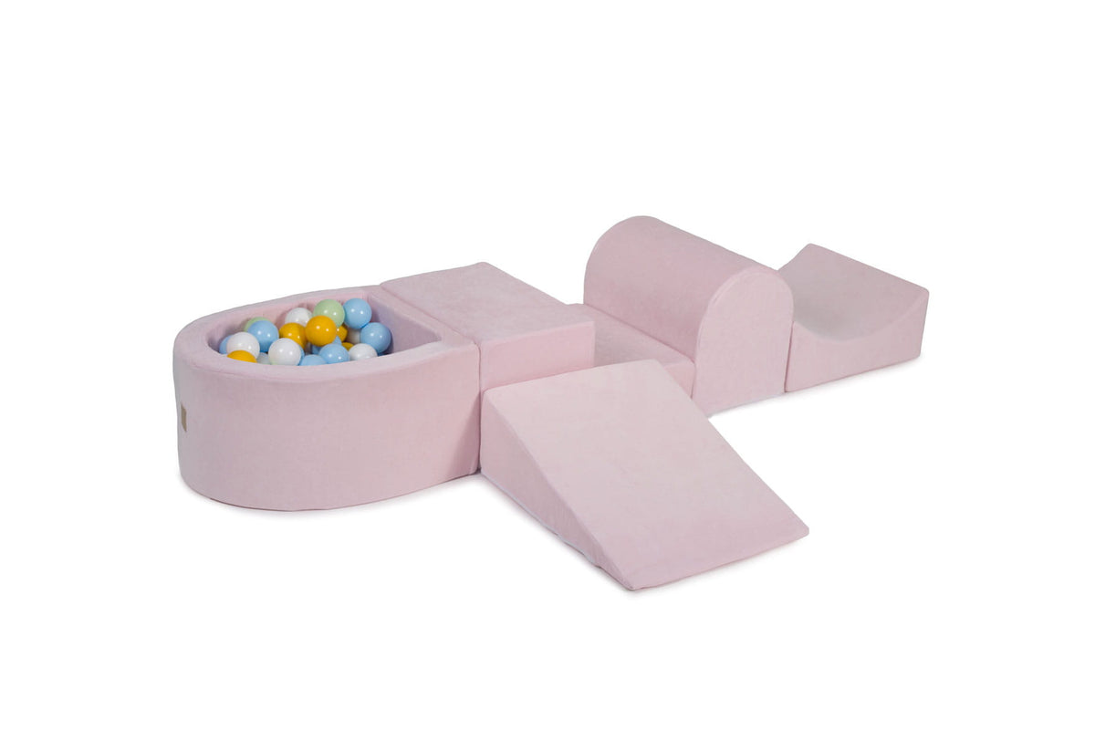 Foam Playset with Small Ball Pit Playground for Children with 100 Balls Certified, Velvet, Light Pink: Light Green/Baby Blue/White/Yellow