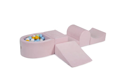 Foam Playset with Small Ball Pit Playground for Children with 100 Balls Certified, Velvet, Light Pink: Light Green/Baby Blue/White/Yellow