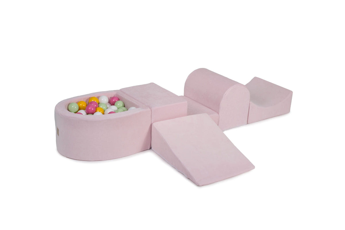 Foam Playset with Small Ball Pit Playground for Children with 100 Balls Certified, Velvet, Light Pink: Light Green/Light Pink/White/Yellow