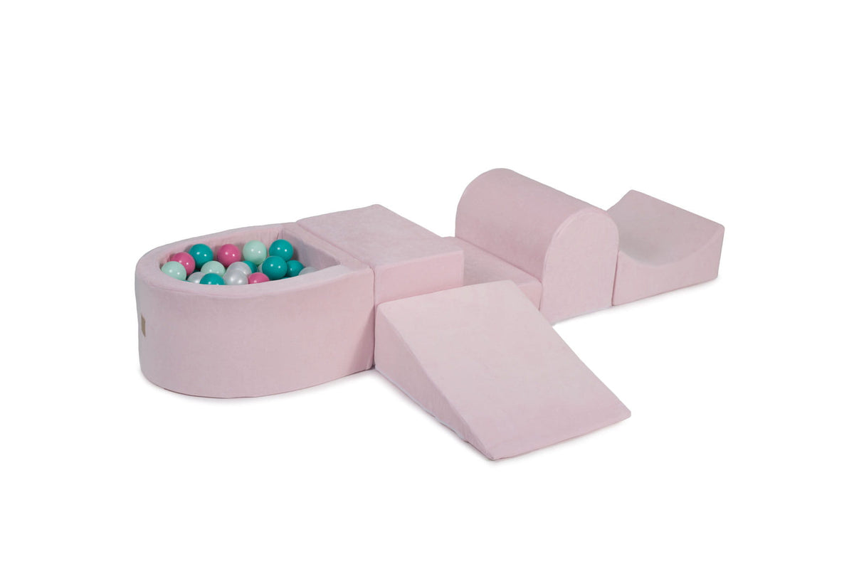 Foam Playset with Small Ball Pit Playground for Children with 100 Balls Certified, Velvet, Light Pink: Mint/Light Pink/Turquoise/White Pearl