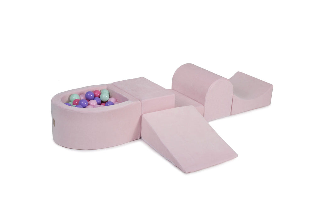 Foam Playset with Small Ball Pit Playground for Children with 100 Balls Certified, Velvet, Light Pink: Pastel Pink/Light Pink/Mint/Lilac