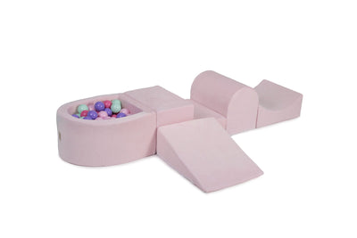 Foam Playset with Small Ball Pit Playground for Children with 100 Balls Certified, Velvet, Light Pink: Pastel Pink/Light Pink/Mint/Lilac