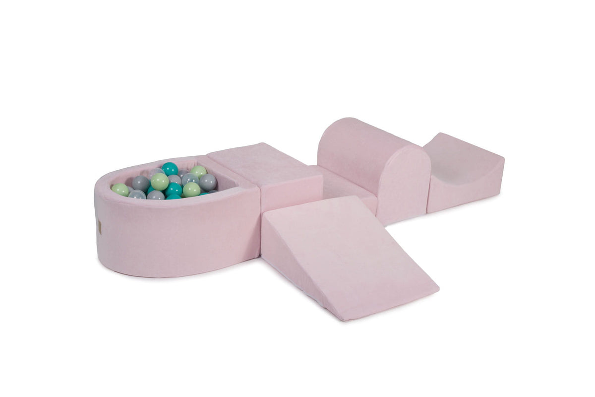 Foam Playset with Small Ball Pit Playground for Children with 100 Balls Certified, Velvet, Light Pink: Gray/Light Green/Transparent/Turquoise