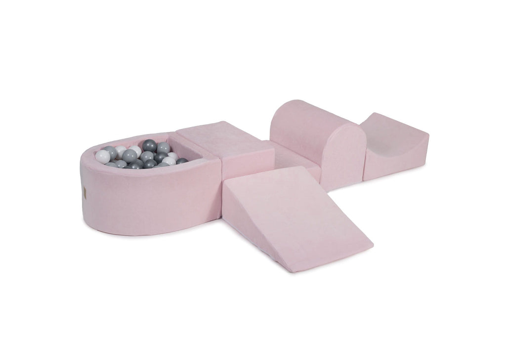 Foam Playset with Small Ball Pit Playground for Children with 100 Balls Certified, Velvet, Light Pink: Gray/White/Silver