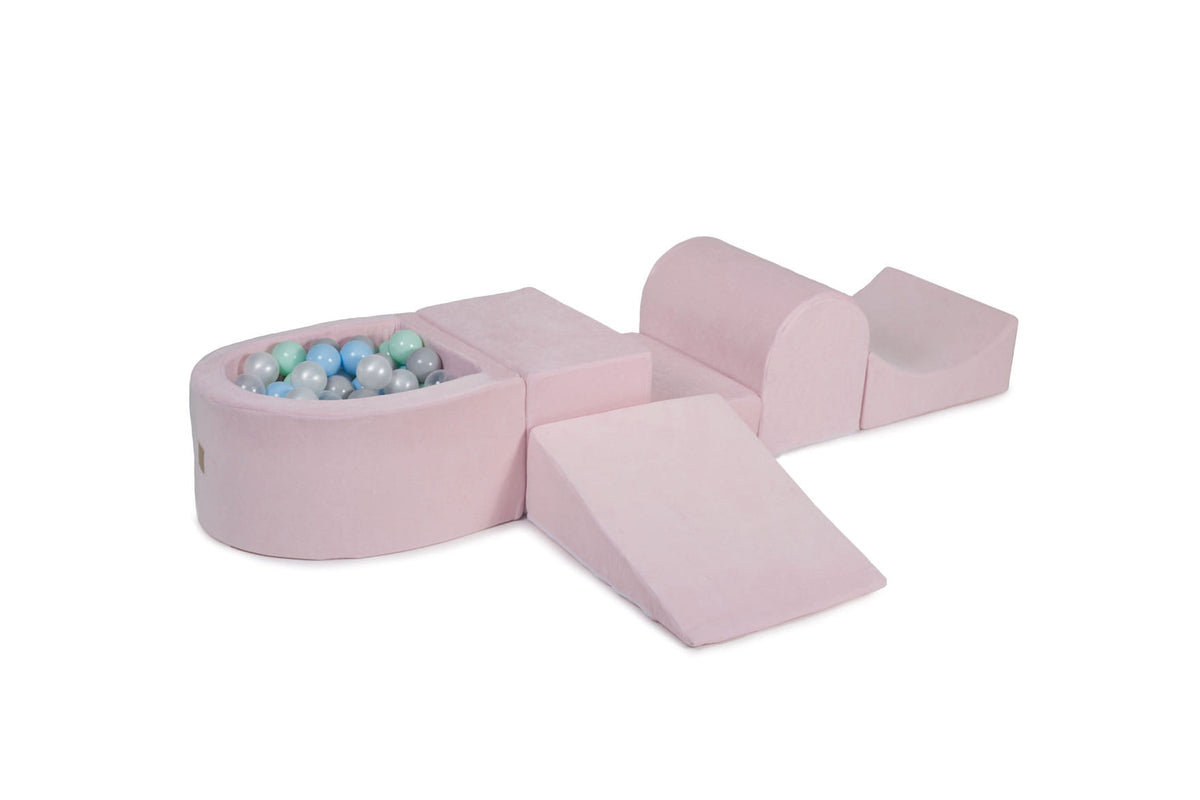 Foam Playset with Small Ball Pit Playground for Children with 100 Balls Certified, Velvet, Light Pink: Mint/Baby Blue/Gray/White Pearl/Transparent