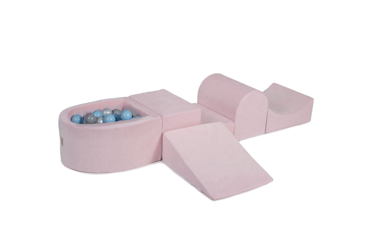 Foam Playset with Small Ball Pit Playground for Children with 100 Balls Certified, Velvet, Light Pink: Baby Blue/Gray/White Pearl