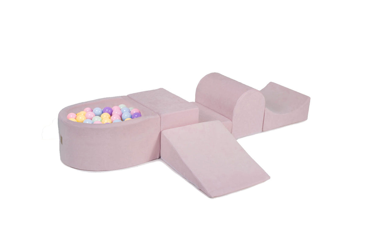Foam Playset with Small Ball Pit Playground for Children with 100 Balls Certified, Velvet, Light Pink: Baby Blue/Mint/Pastel Pink/Pastel Yellow/Lilac