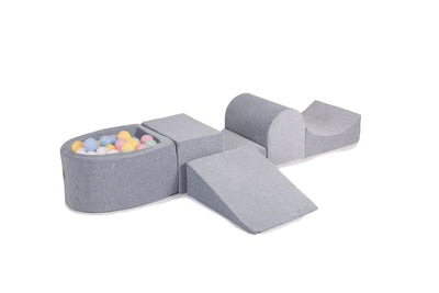 Foam Playset with Small Ball Pit Playground for Children with 100 Balls Certified, Velvet, Light Gray: Baby Blue/White, Mint/Pastel Pink/Pastel Yellow
