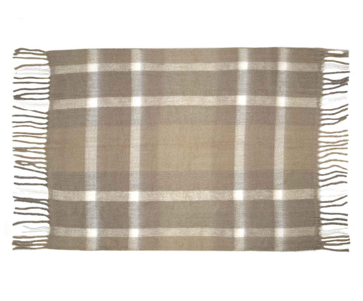 BEIGE TARTAN WOOL BLANKET 125X150CM