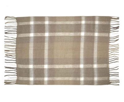 BEIGE TARTAN WOOL BLANKET 125X150CM