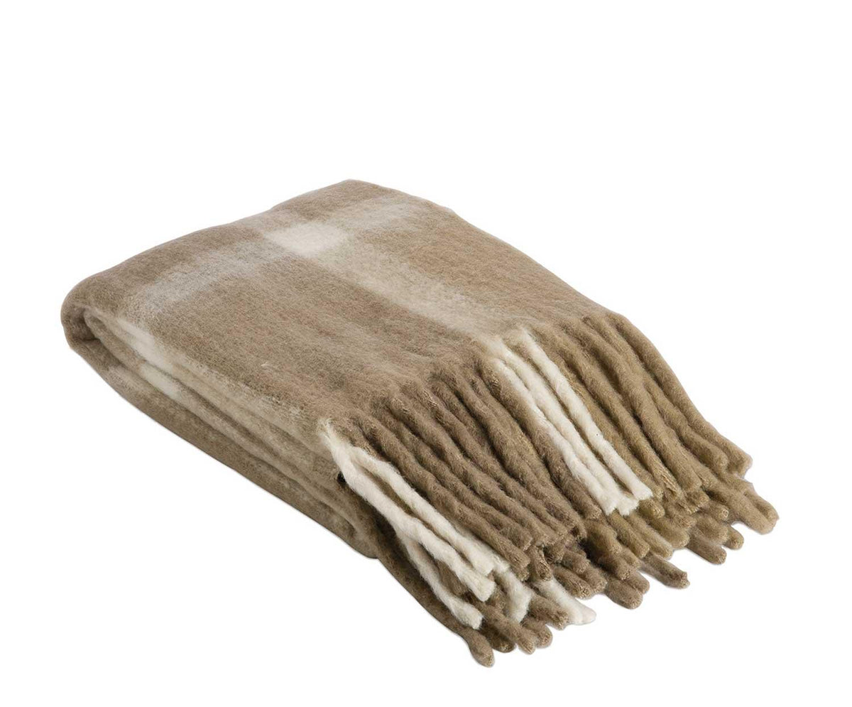 BEIGE TARTAN WOOL BLANKET 125X150CM