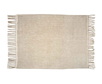 BEIGE WOOL BLANKET FRINGES 125X150CM