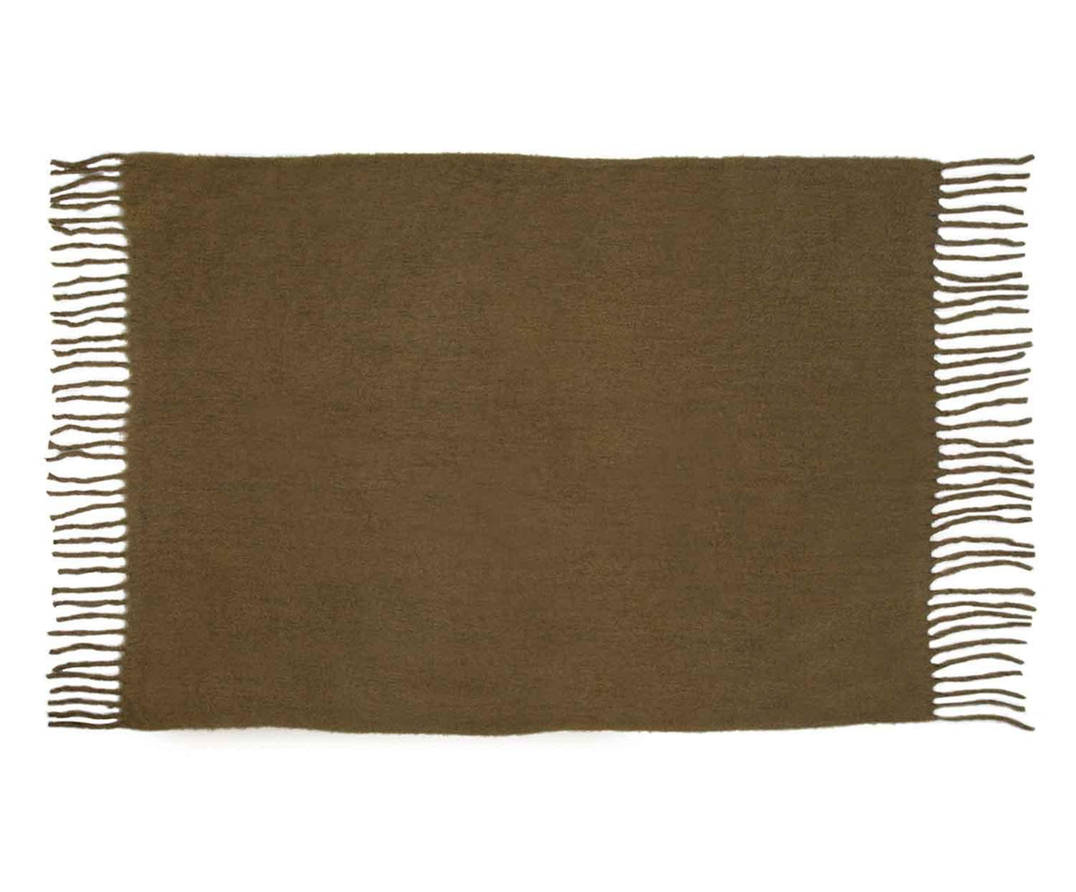 KHAKI WOOL BLANKET WITH FRINGES 125X150CM