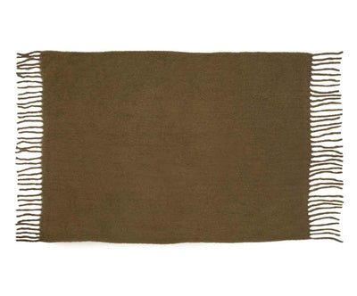KHAKI WOOL BLANKET WITH FRINGES 125X150CM